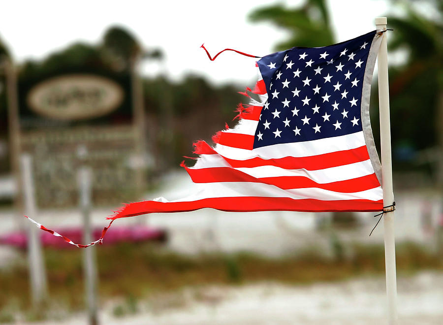 U.S. Flag damaged by Hurricane Photograph by Rick Wilking