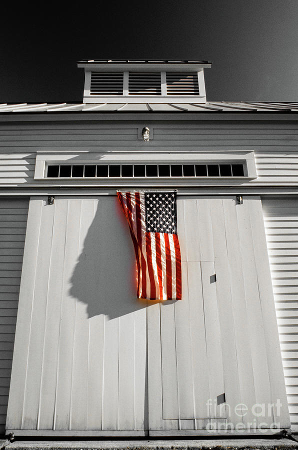 U.s. Flag On Barn Door - Autumn 2001 Photograph