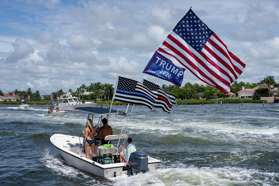 US Flag Trump Flag Thin Blue Line Flag Boating Photograph by Laura Fasulo