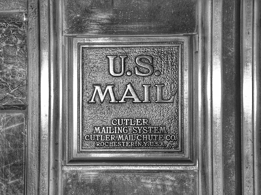 U.S. Mail Chute inside the Empire State Building, New York - Black and White  Photograph by Marianna Mills