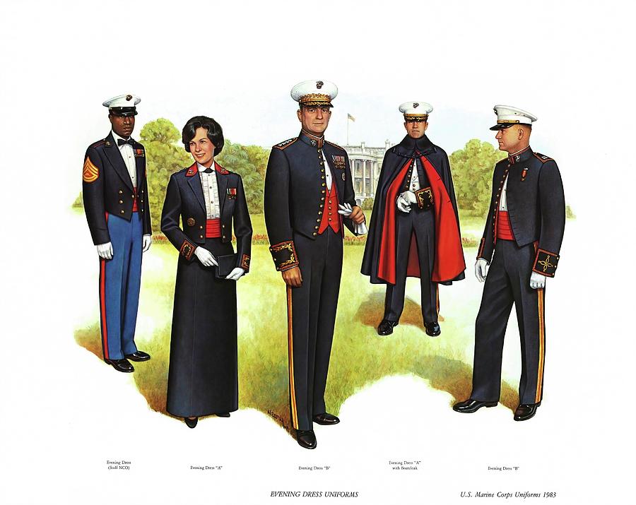 U.S. Marine Corps Evening Dress Uniforms 1983 Painting by Donna Neary ...