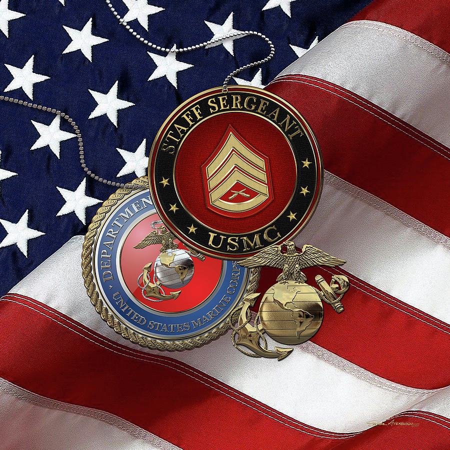 U.S. Marine Staff Sergeant USMC SSgt Rank Insignia with Seal and EGA