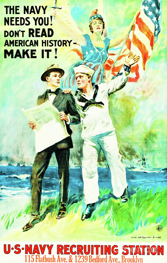 US Navy World War I Recruiting Station Brooklyn New York Vintage Patriotic Poster Painting by Peter Ogden