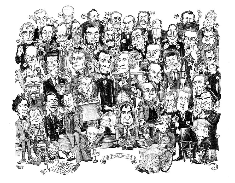 US Presidents, 1-46 Drawing by Mike Scott
