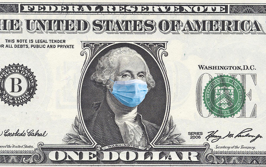 US quarantine, 1 dollar banknote with medical mask. The concept of epidemic and protection against coronavrius. Photograph by Anton Petrus
