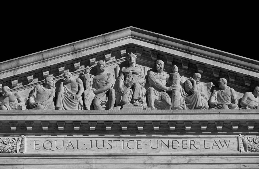 U.S. Supreme Court Building: Inscription Equal Justice Under Law and Sculpture Above Main West Entrance Photograph by Photo by Robert Mooney