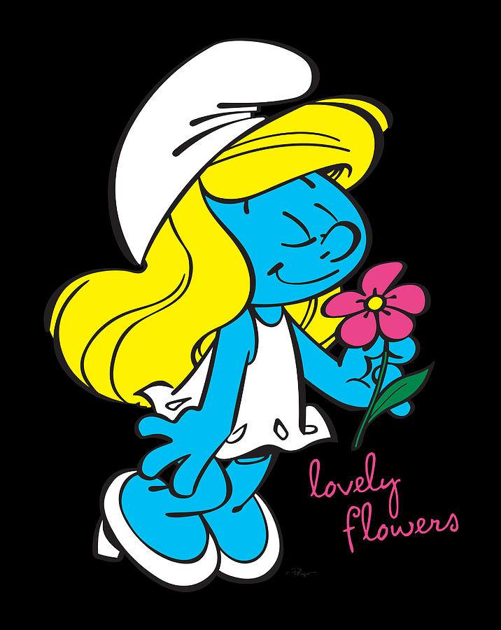 Us The Smurfs Smurfette Character Flowers 01 Drawing by Lucy Wilk