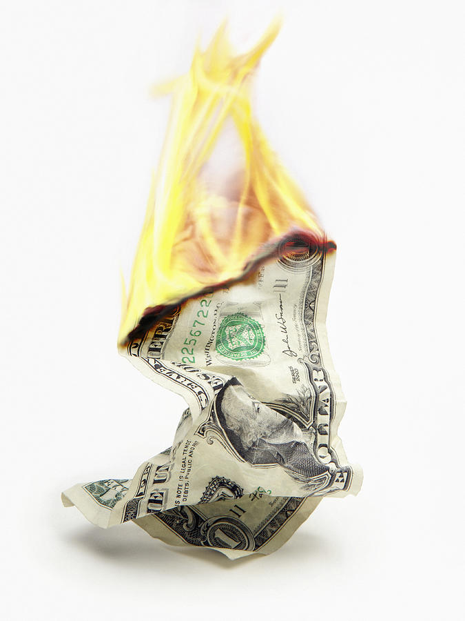 USA $1 bill on fire (Digital Enhancement) Photograph by Steven Puetzer