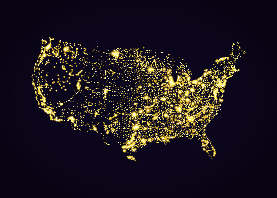 Usa America map night light effect vector Drawing by Morrison1977