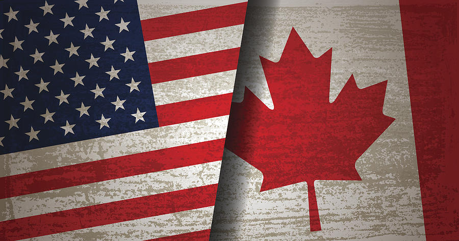 USA and Canada flag with grunge texture background Drawing by Simon2579