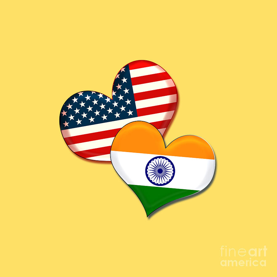 Flag Digital Art - USA and India hearts by Gaspar Avila