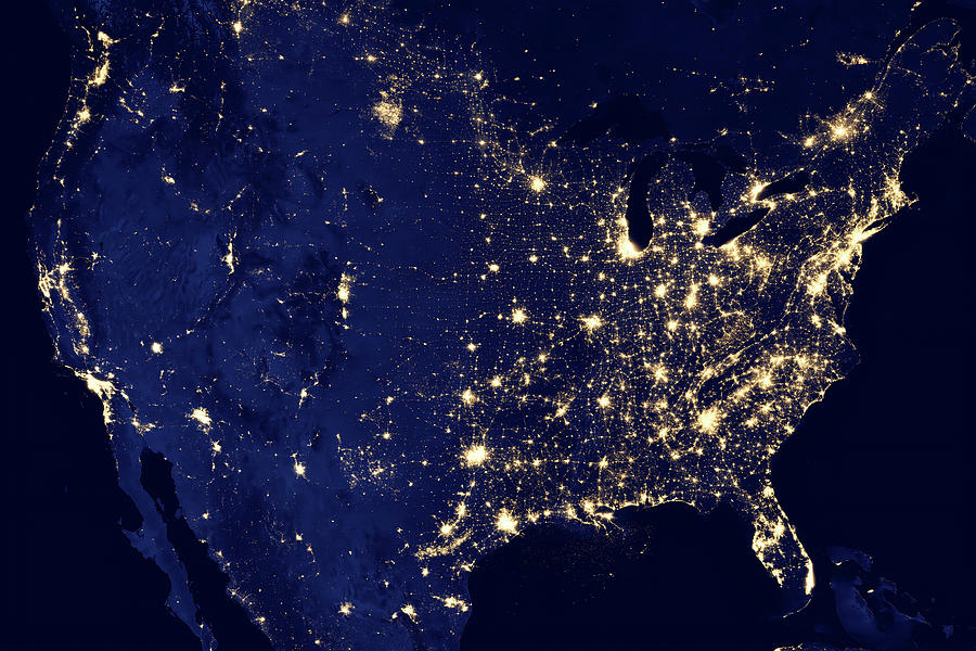 Usa At Night From Space Photograph