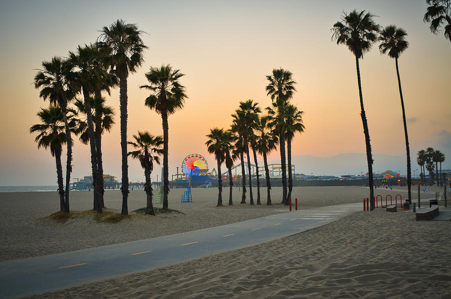 USA, California, Santa Monica Pier at sunset Photograph by Gary Weathers