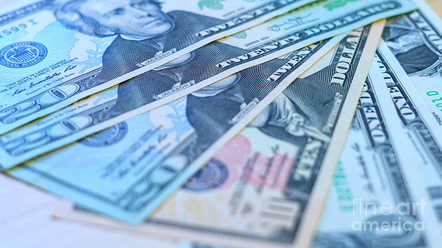USA dollars macro closeup image shallow dof. Photograph by Milleflore Images