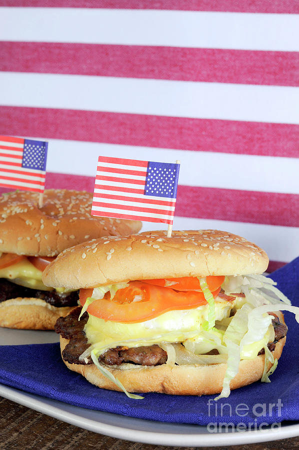 USA Fourth of July Hamburgers - Vertical. Photograph by Milleflore Images