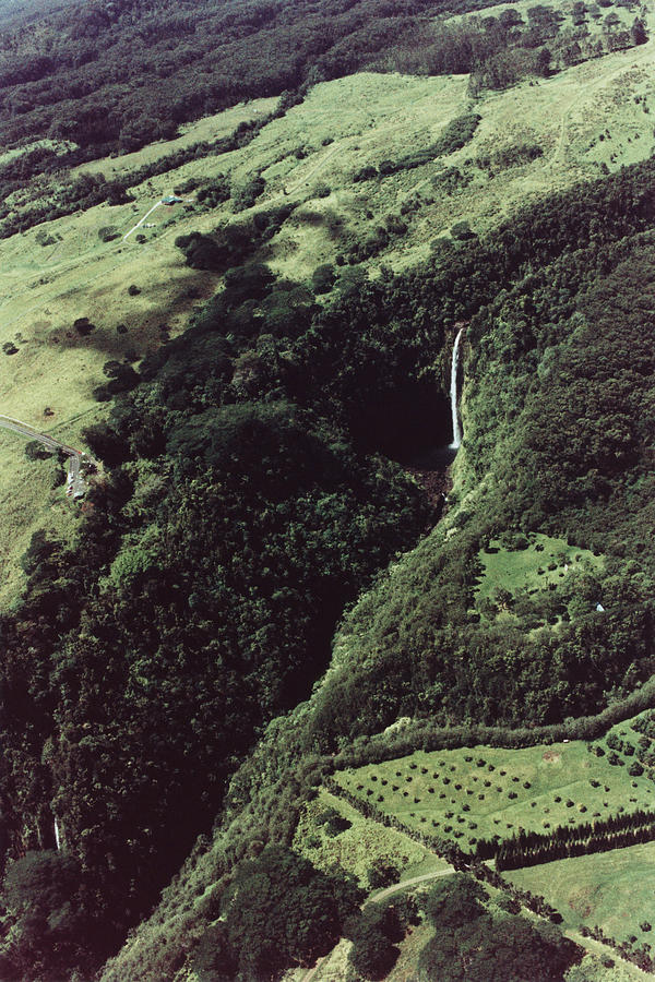 USA, Hawaii, Big Island, waterfall, aerial view Photograph by Dex Image
