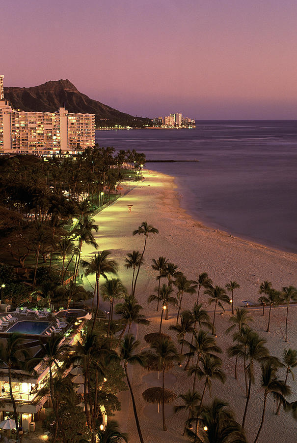 USA Hawaii Oahu, Waikiki and Diamond Head on sunset Photograph by Tropicalpixsingapore