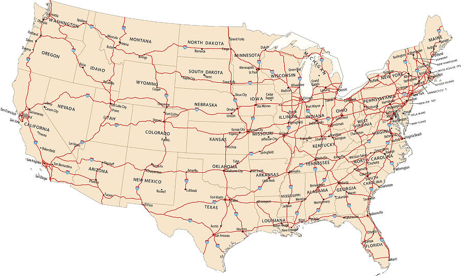 USA highway map Drawing by Miniature