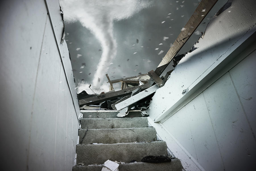 USA, Illinois, Demolished staircase of house during tornado Photograph by Greg Vote