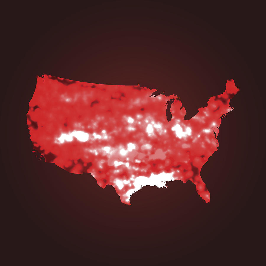 USA map global warming on red background Drawing by Iconeer