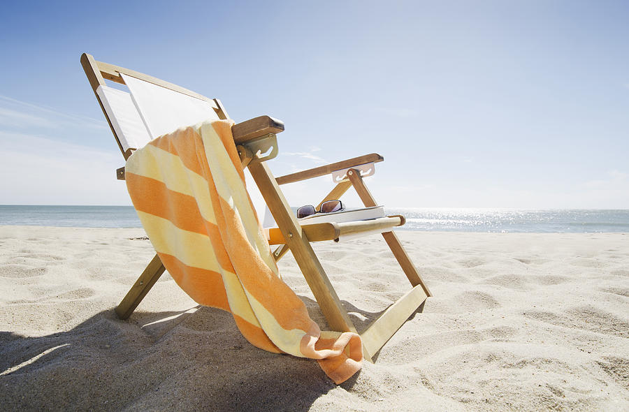 USA, Massachusetts, Nantucket Island, Sun chair on sandy beach Photograph by Tetra Images - Chris  Hackett