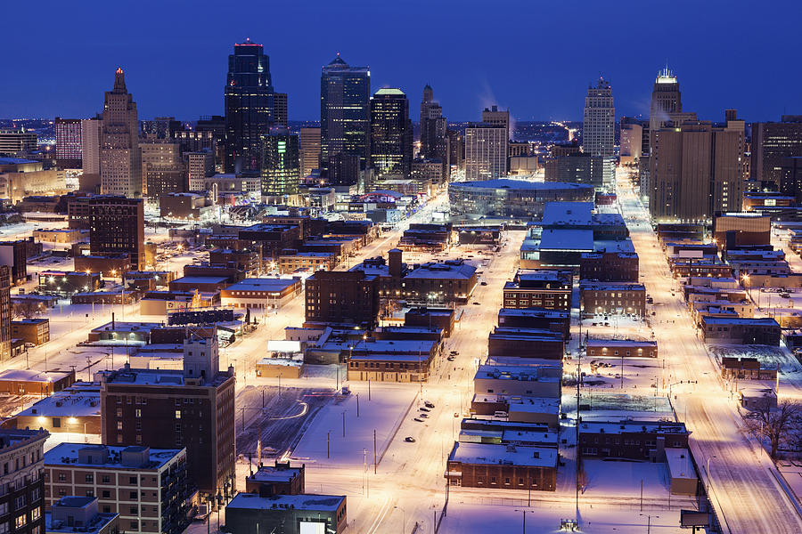 USA, Missouri Kansas City, Elevated view of city in winter Photograph by Henryk Sadura