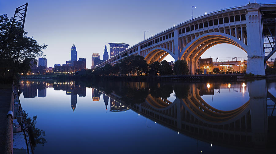 USA, Ohio, Cleveland, Veterans Memorial Bridge at dusk Photograph by Henryk Sadura
