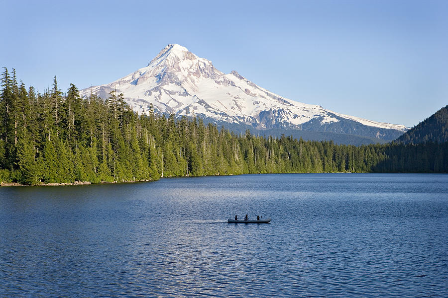 USA, Oregon, Mt Hood, people canoeing on Lost Lake Photograph by Bruce Heinemann