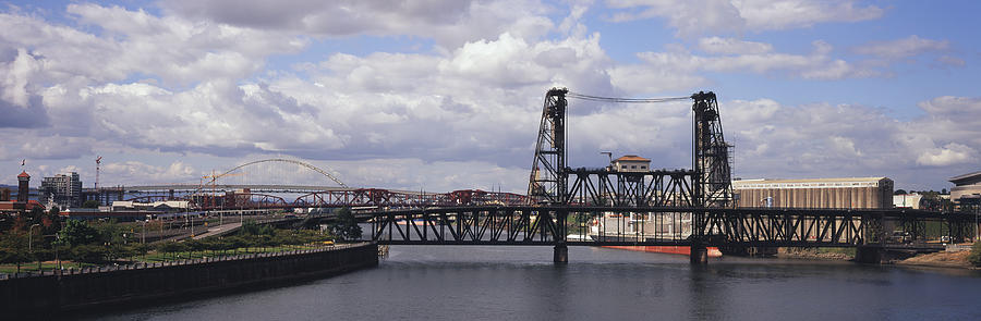 USA, Oregon, Portland, view from Burnside Bridge and other bridges across Willamette River Photograph by Timothy Hearsum