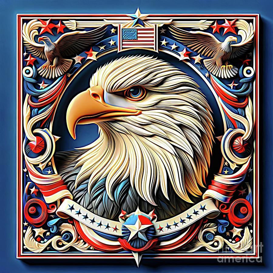 USA Patriotic Bald Eagle Expressionist Effect Digital Art by Rose Santuci-Sofranko