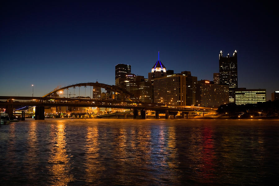 USA, Pennsylvania, Pittsburgh skyline, night Photograph by Robert Glusic
