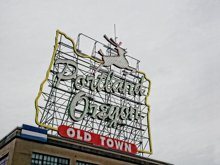 USA Portland Oregon White Stag Sign 2 Photograph by Maggy Marsh