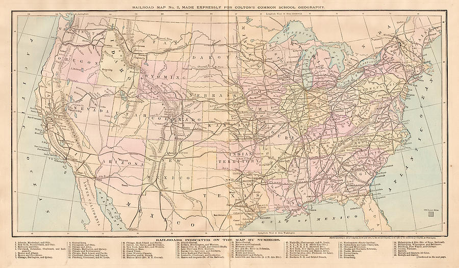 USA Railroad map 1881 Drawing by Thepalmer