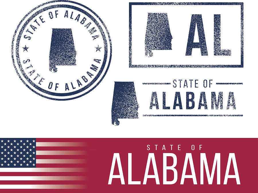 USA rubber stamps - State of Alabama Drawing by VladSt