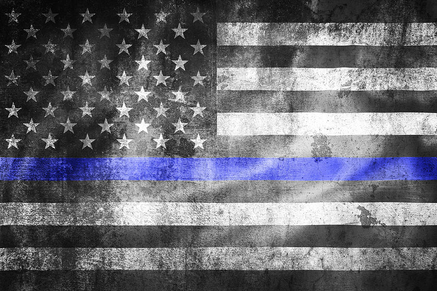 USA thin blue line grunge black and white flag illustration Photograph ...