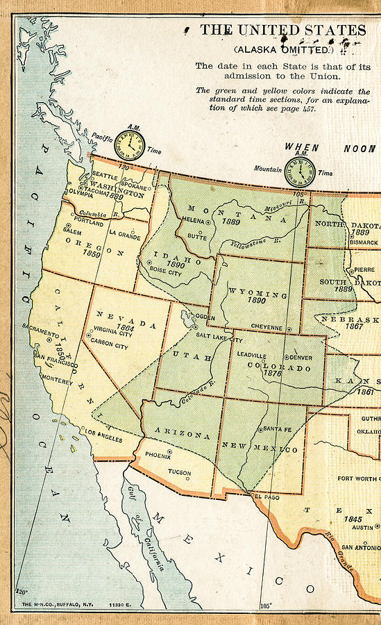 USA Western states map 1895 Drawing by Thepalmer