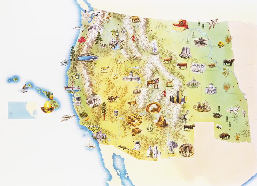 USA, western states of America, map Drawing by Brian Delf