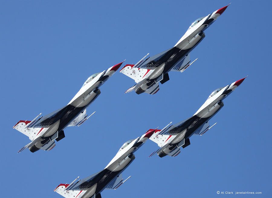 Falcon Photograph - USAF Thunderbirds F-16 Falcon Diamond by Custom Aviation Art