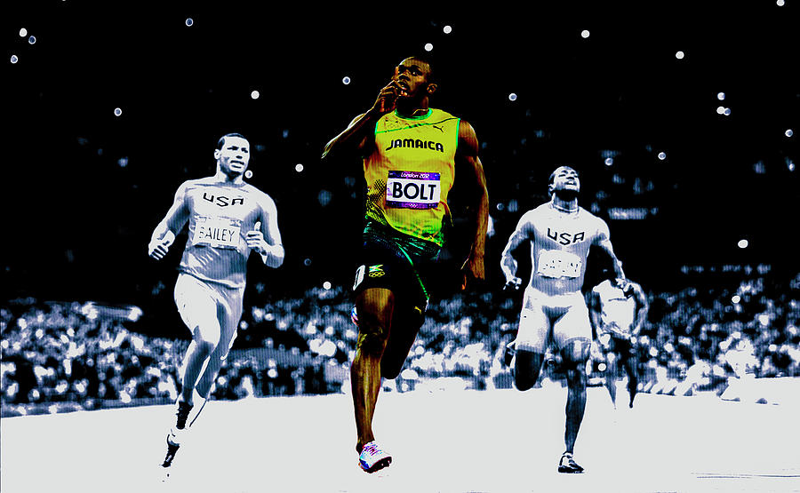 Usain Bolt Leading the Pack Mixed Media by Brian Reaves