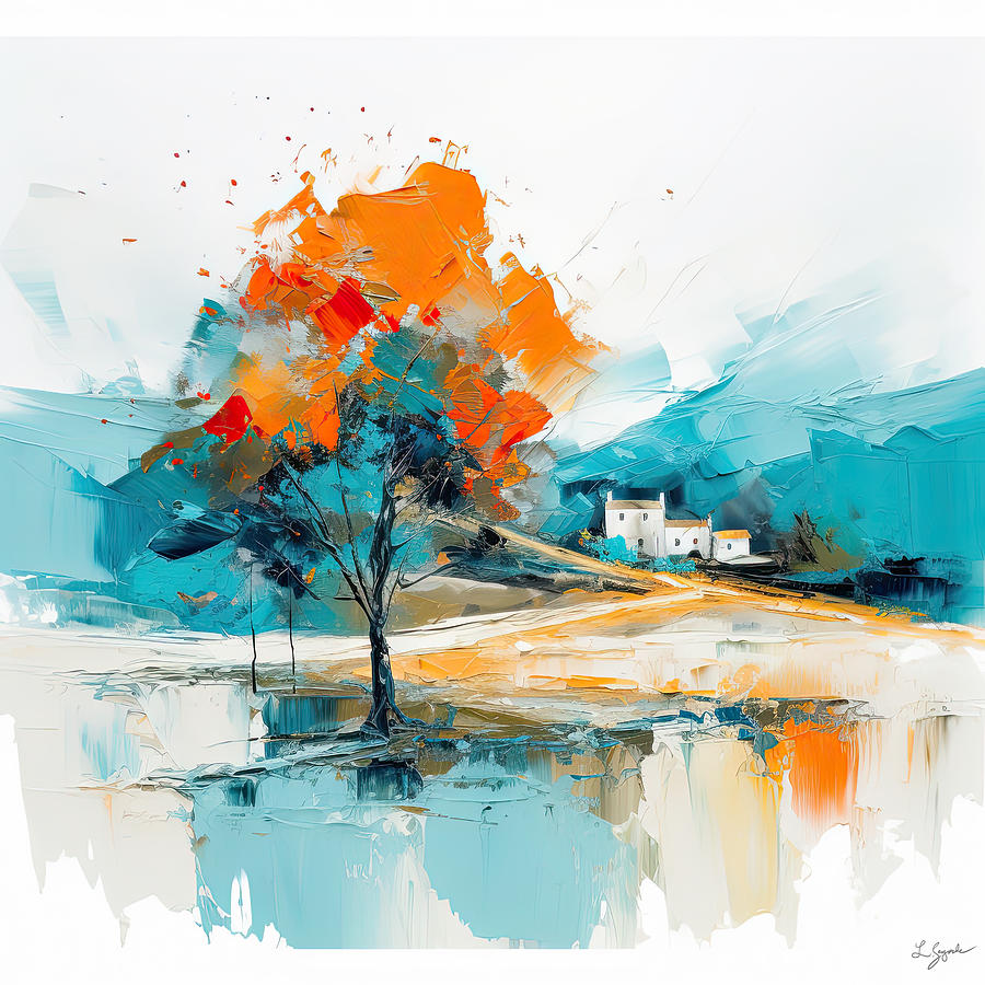 uscan Paradise - Vibrant Turquoise and Orange Landscapes in Impressionist Style Painting by Lourry Legarde