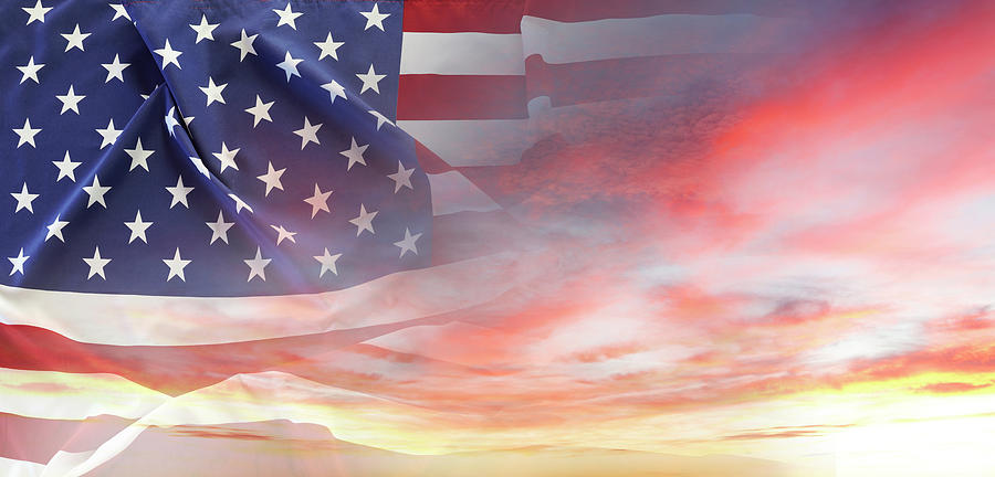 U.S.flag and sky Photograph by Les Cunliffe