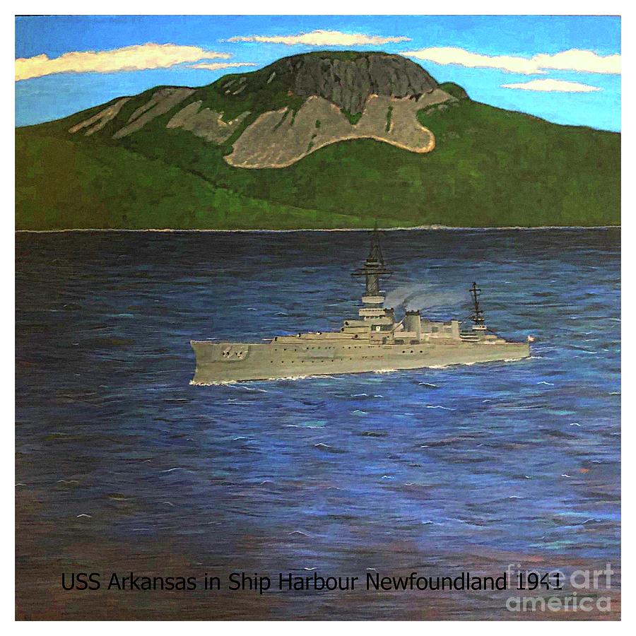USS Arkansas in Ship Harbour 1941 Painting by Barbara A Griffin