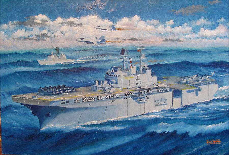 Amphibious Ship Painting - USS Bataan LHD-5 by George Bieda