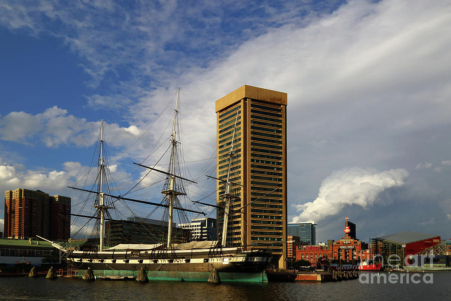 USS Constellation and World Trade Center Building Inner Harbor Baltimore Photograph by James Brunker