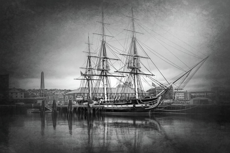 USS Constitution Boston Black and White Photograph by Carol Japp