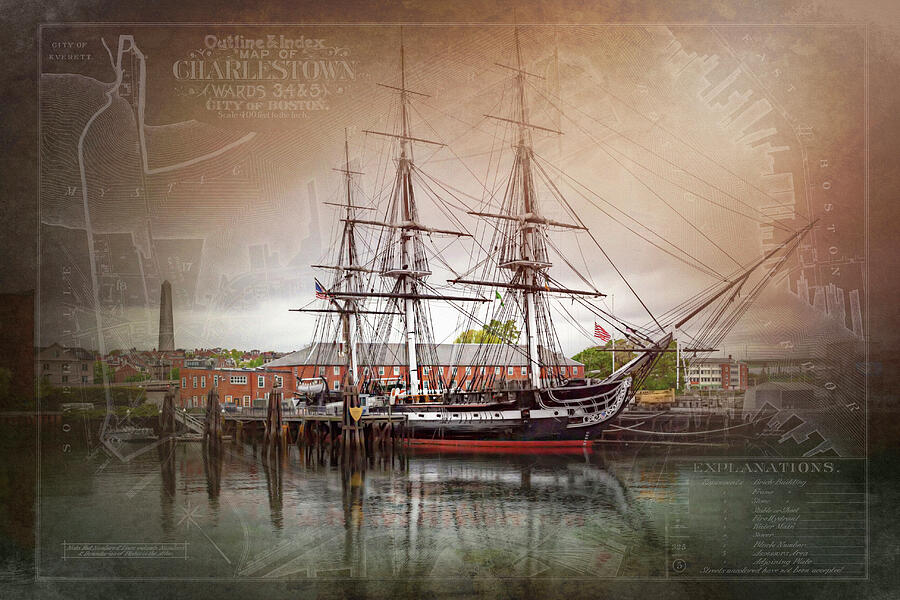 USS Constitution Boston With Charlestown Map Photograph by Carol Japp