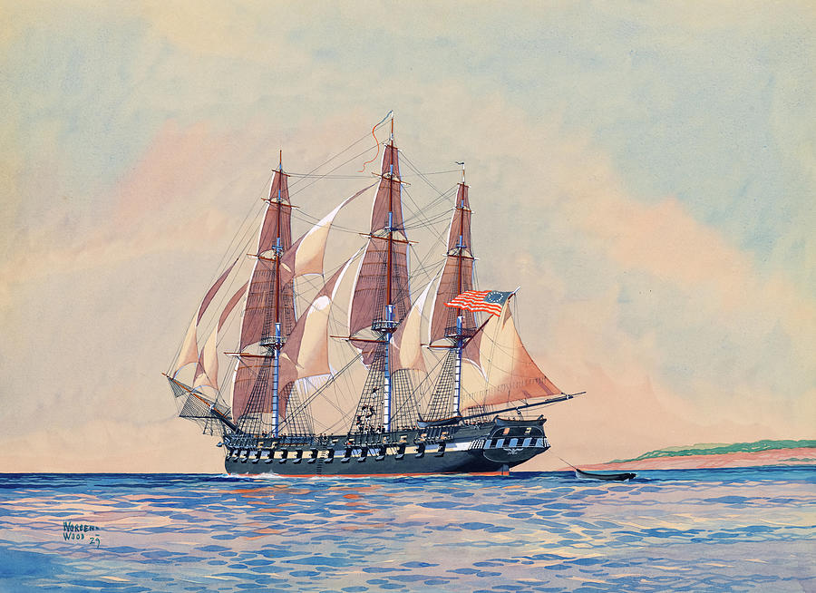 U S S Constitution Off A Lee Shore 1929 Painting By Worden Wood   Uss Constitution Off A Lee Shore 1929 Worden Wood 