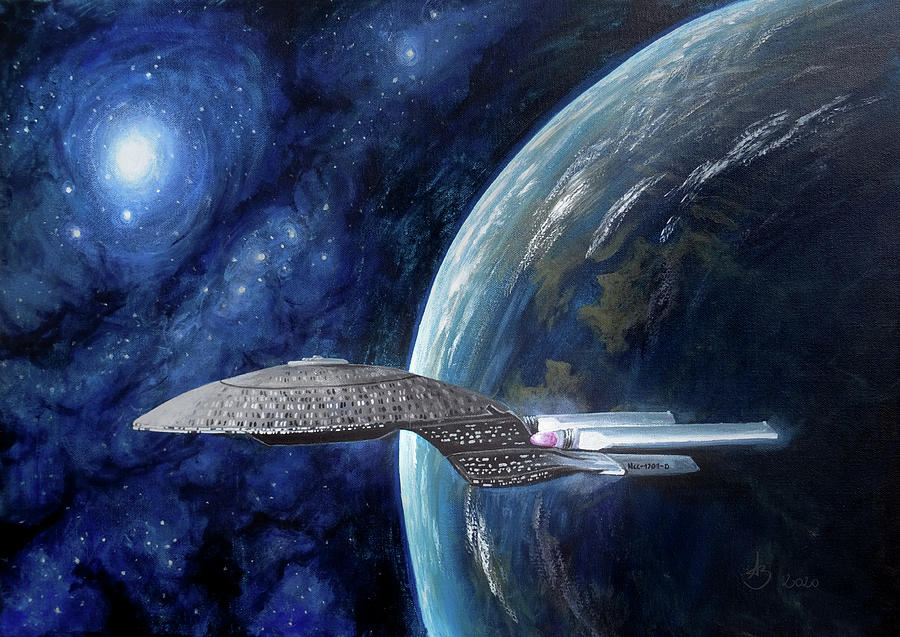 Space Painting - USS Enterprise - Star Trek Art, Painting of a Spaceship Captained by Picard by Aneta Soukalova