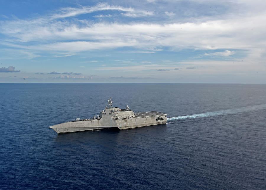 USS Gabrielle Giffords conducts routine operations in the South China Sea, May 13, 2020. Painting by MotionAge Designs