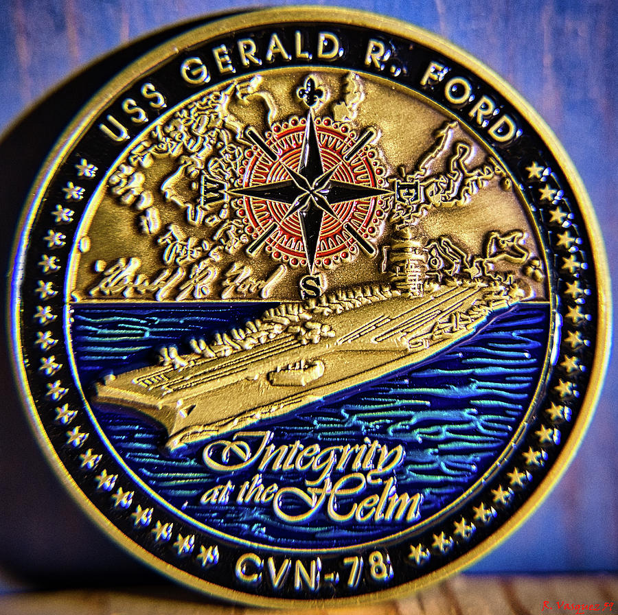 US Navy Gerald R. Ford Challenge Coin Front Photograph by Rene Vasquez